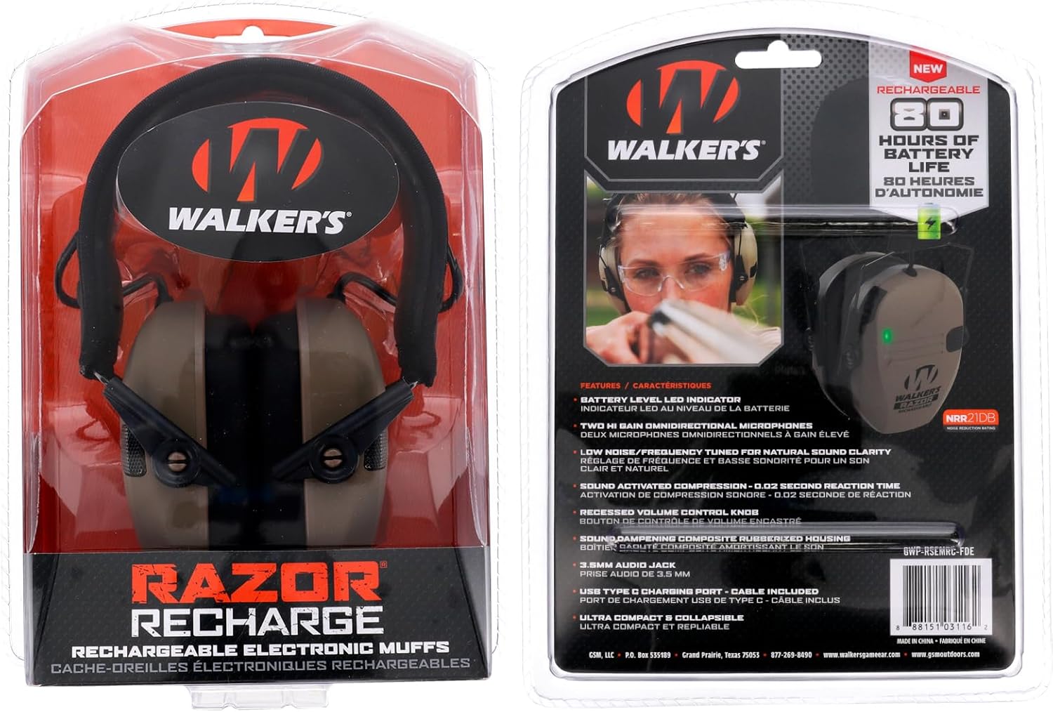Walker's Razor Rechargeable MUFF - FDE