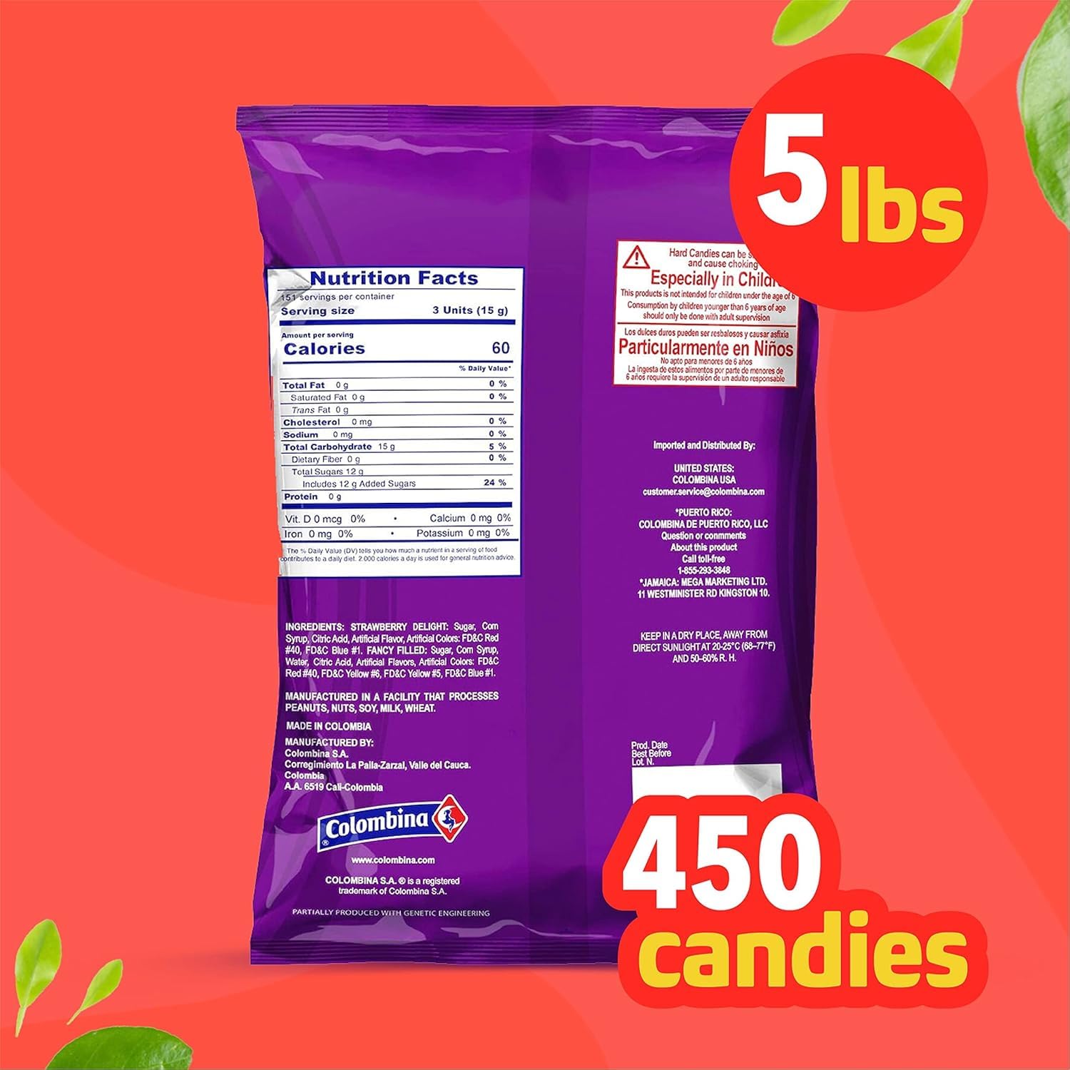 Colombina Sweet Delights Assorted Filled Candy, Rainbow Variety Pack, Individually Wrapped, Ideal for Parties, Birthdays