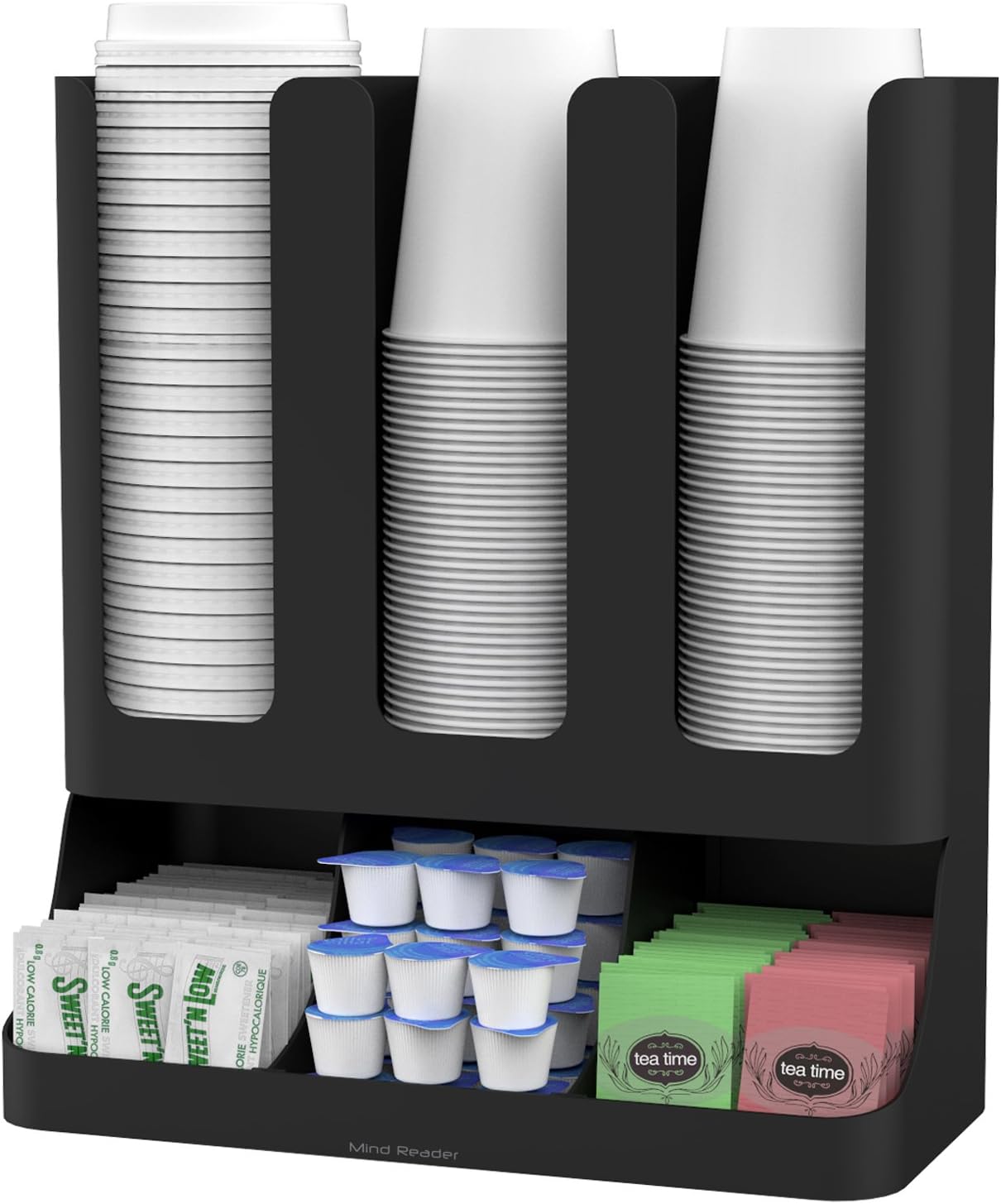 Mind Reader Coffee Pod Organizer and Condiment Station, Countertop Storage for 36 Pods, Cups