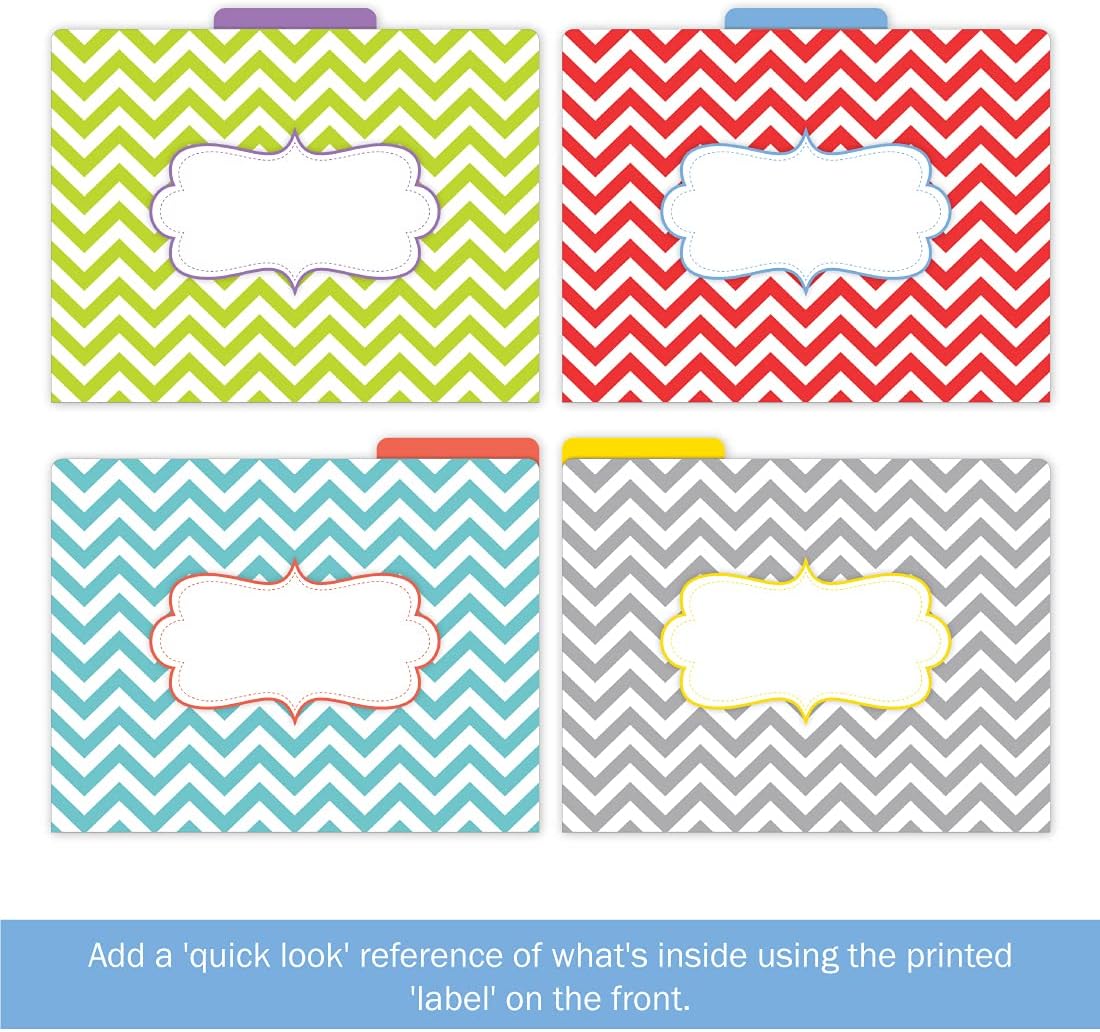 Barker Creek Designer File Folders Set of 12, Beautiful Chevron, Multicolor Chevrons on Outside, Soft Colors on Inside