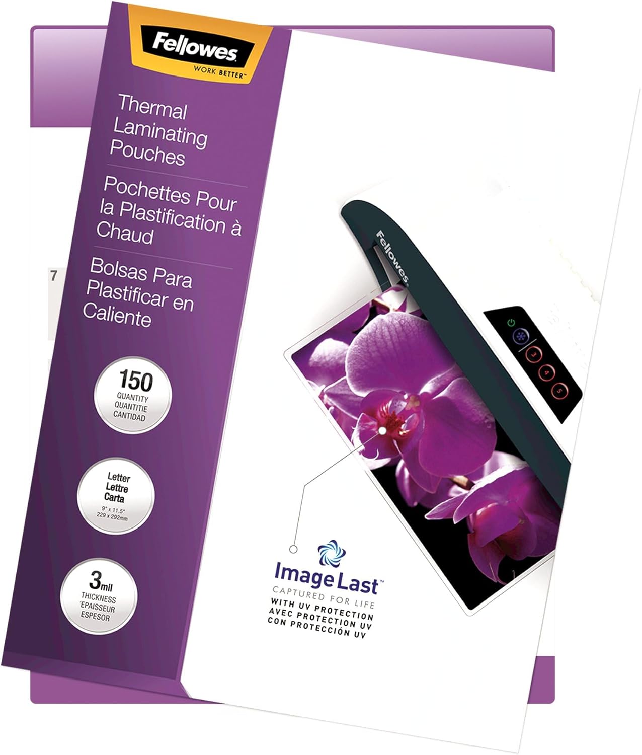 Fellowes Thermal Laminating Pouches, ImageLast, Jam Free, Letter Size, 3 Mil, 150 Pack (5200509), Clear