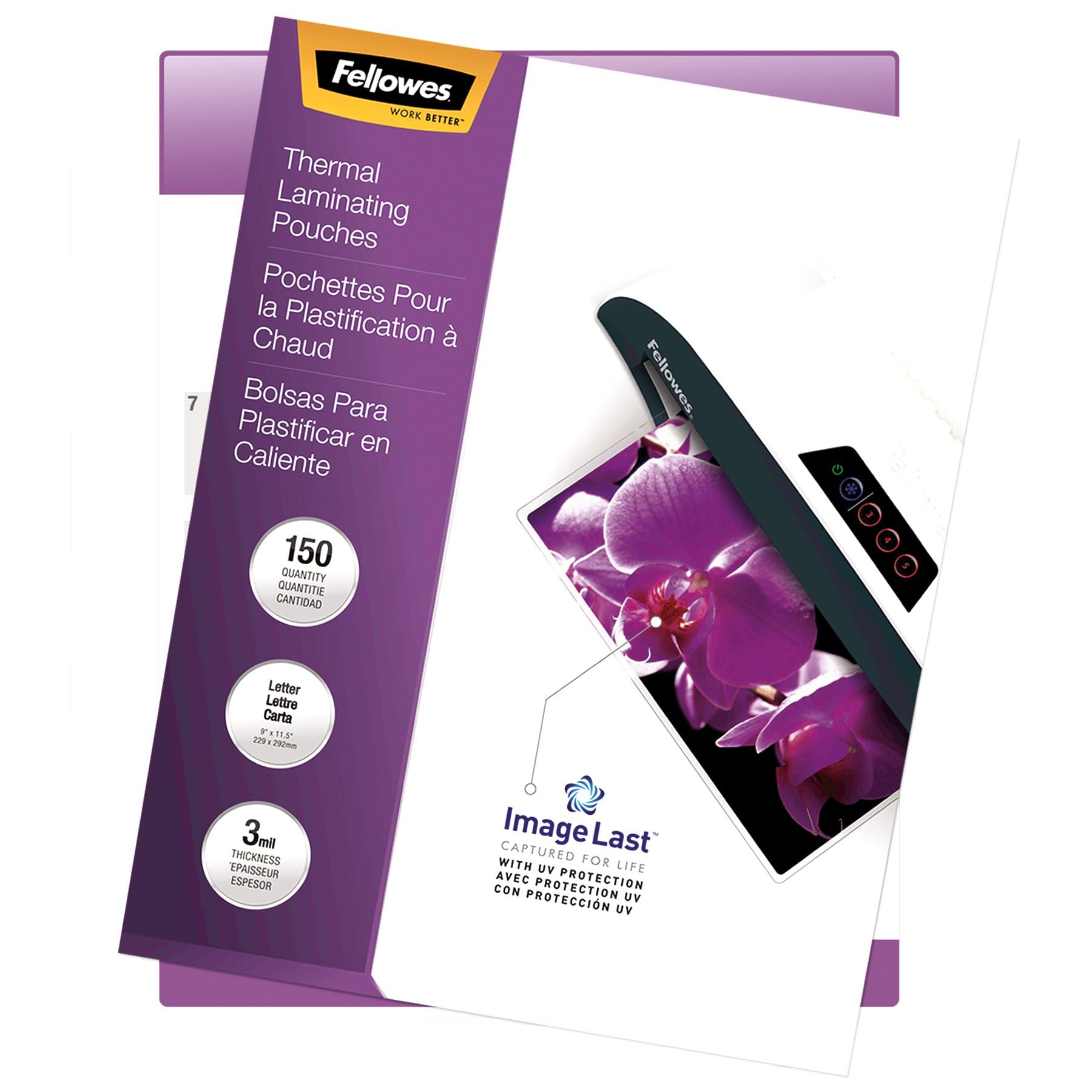 Fellowes Thermal Laminating Pouches, ImageLast, Jam Free, Letter Size, 3 Mil, 150 Pack (5200509), Clear