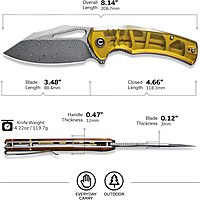 CIVIVI BullTusk Pocket Knife for Camping Fishing Hunting, Folding Knife with Flipper, 3.48" Curved Damascus Blade Ultem Handle, Cool Pocket Knife for Men Women Gift C23017-DS1 Translucent Amber