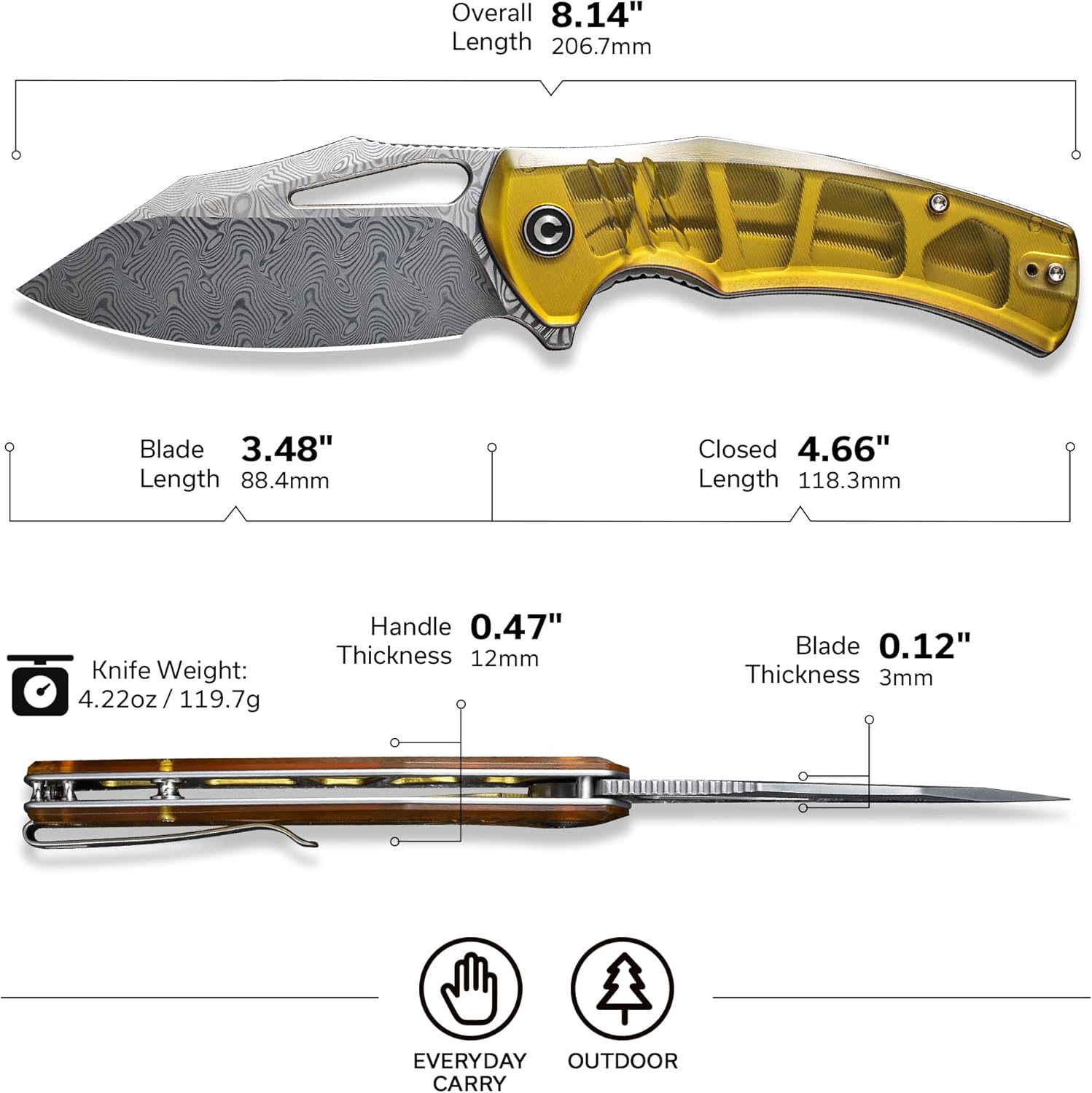 CIVIVI BullTusk Pocket Knife for Camping Fishing Hunting, Folding Knife with Flipper