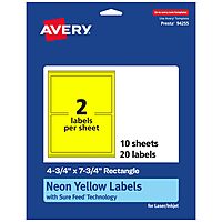 Avery Printable Rectangle Labels, Sure Feed Technology, 4-3/4" x 7-3/4", Neon Yellow Labels, Print-to-The-Edge