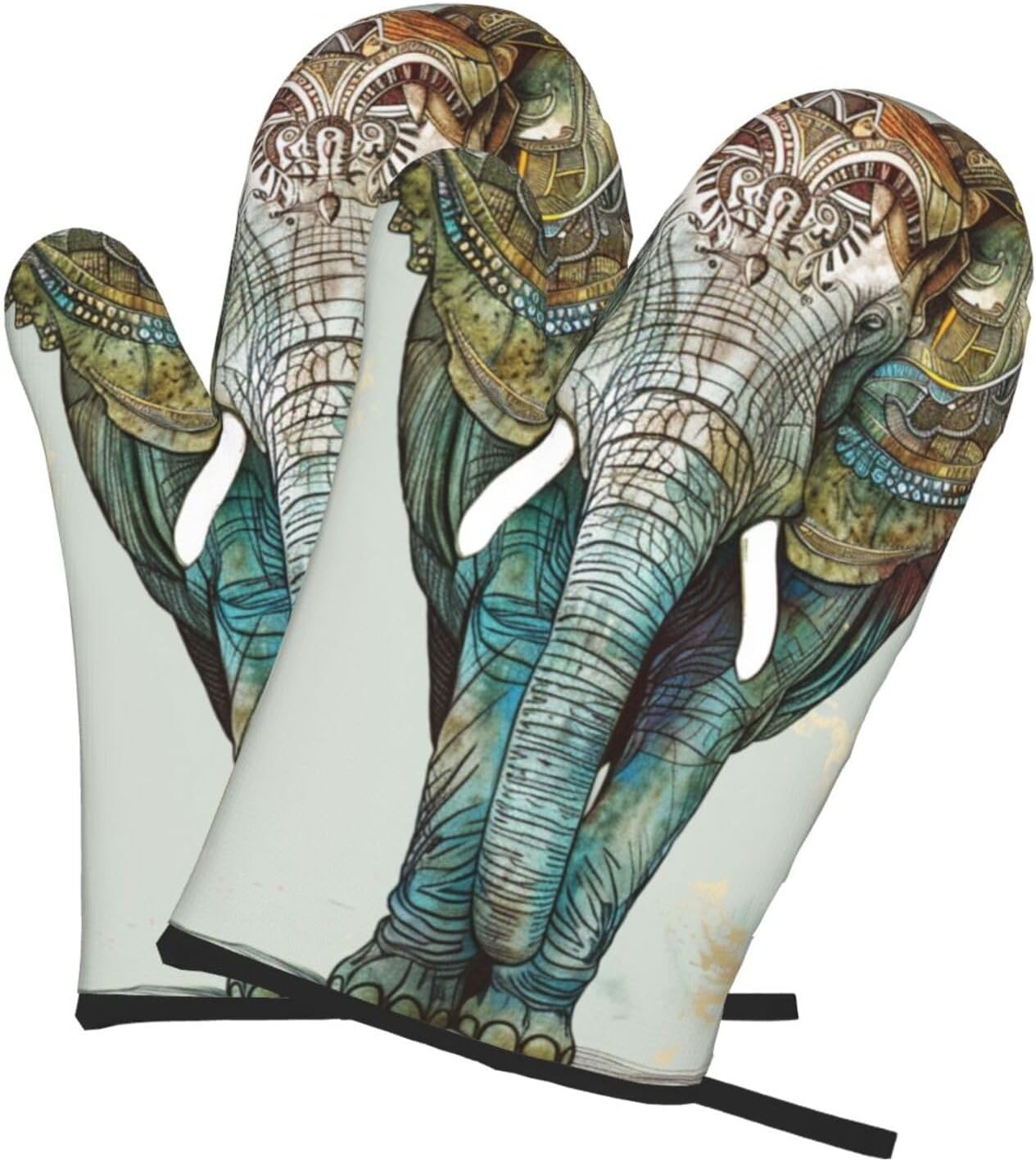 Elephant Print Printed Oven Mitts 2pcs - Heat Resistant Waterproof Fabric Oven Gloves for Kitchen, Baking