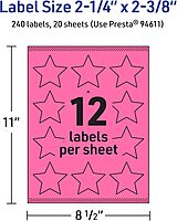 Avery Printable Star Labels, Sure Feed Technology, 2-1/4" x 2-3/8", Bright Pink, Print-to-The-Edge, Laser/Inkjet