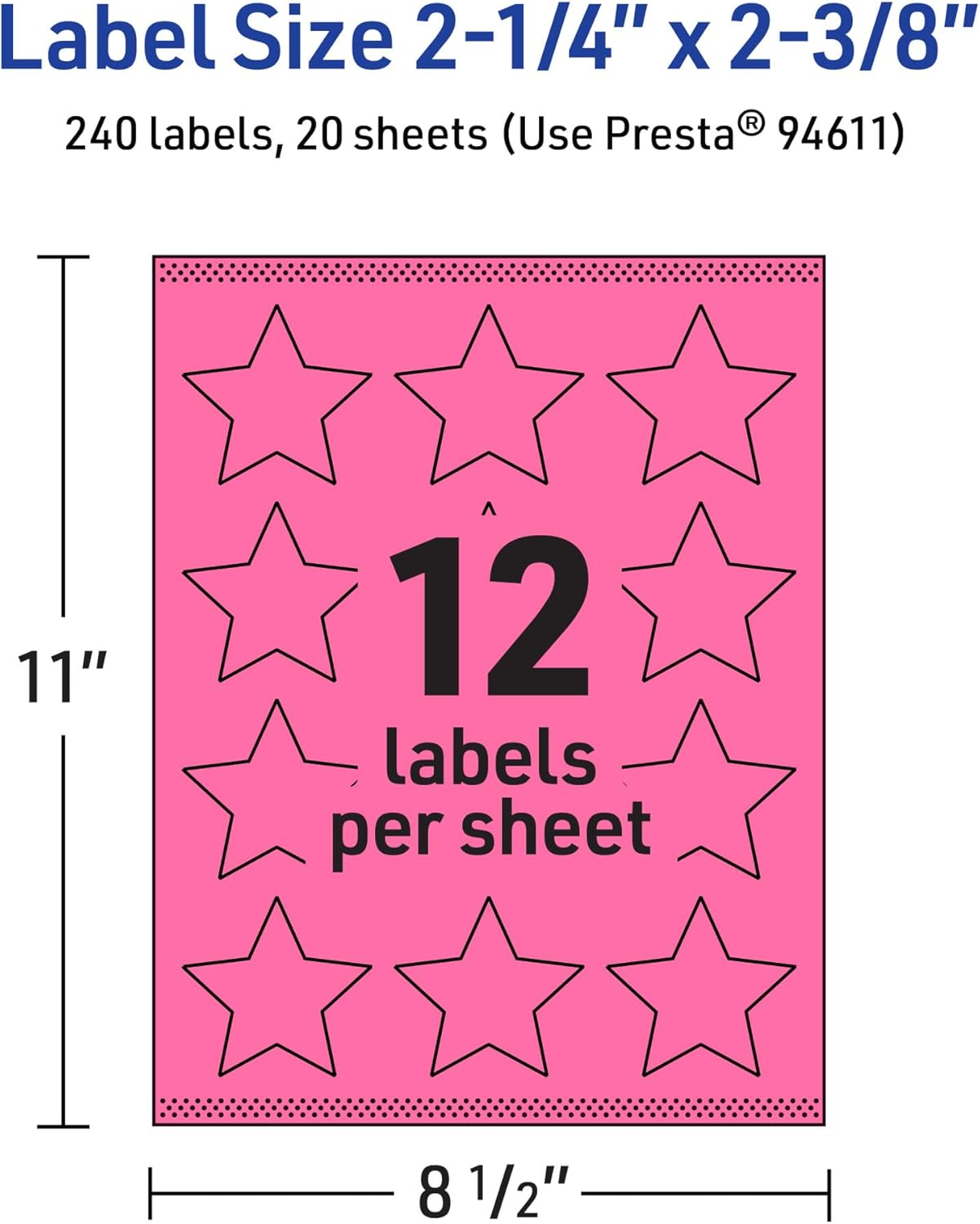 Avery Printable Star Labels, Sure Feed Technology, 2-1/4" x 2-3/8", Bright Pink, Print-to-The-Edge, Laser/Inkjet