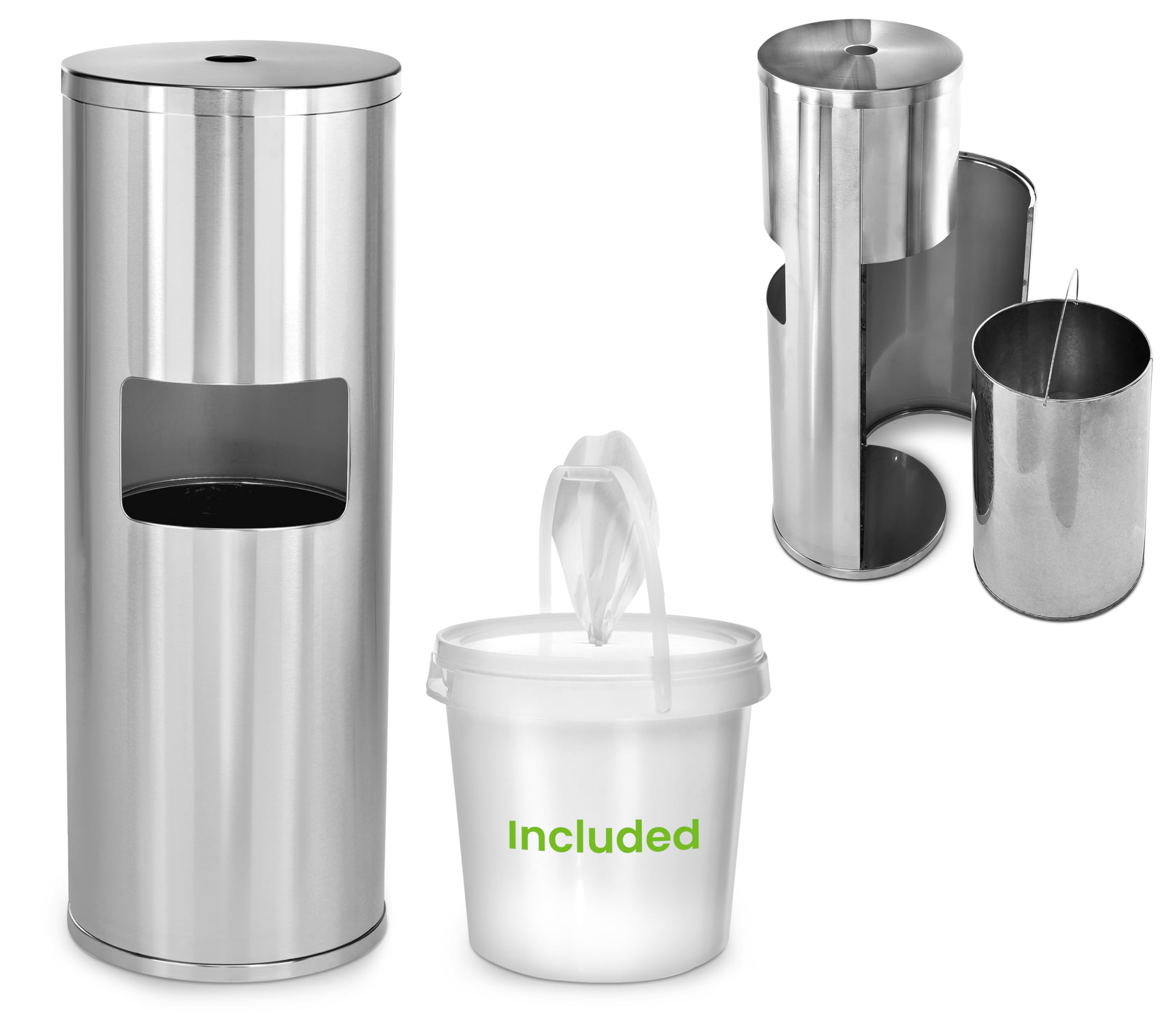 Alpine Stainless Steel Disinfecting Wipes Dispenser Floor Stand - Large Capacity Gym Wipes Dispenser with Trash Can