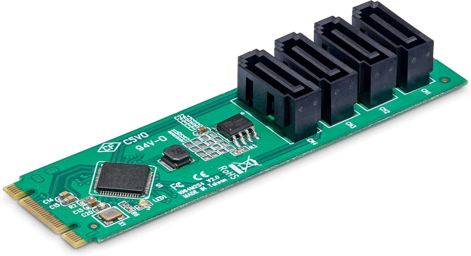 StarTech.com 4-Port M.2 to SATA Adapter Card, M.2 PCIe 3.0 to SATA HDD/SSD Expansion Card for Windows/macOS/Linux, TAA