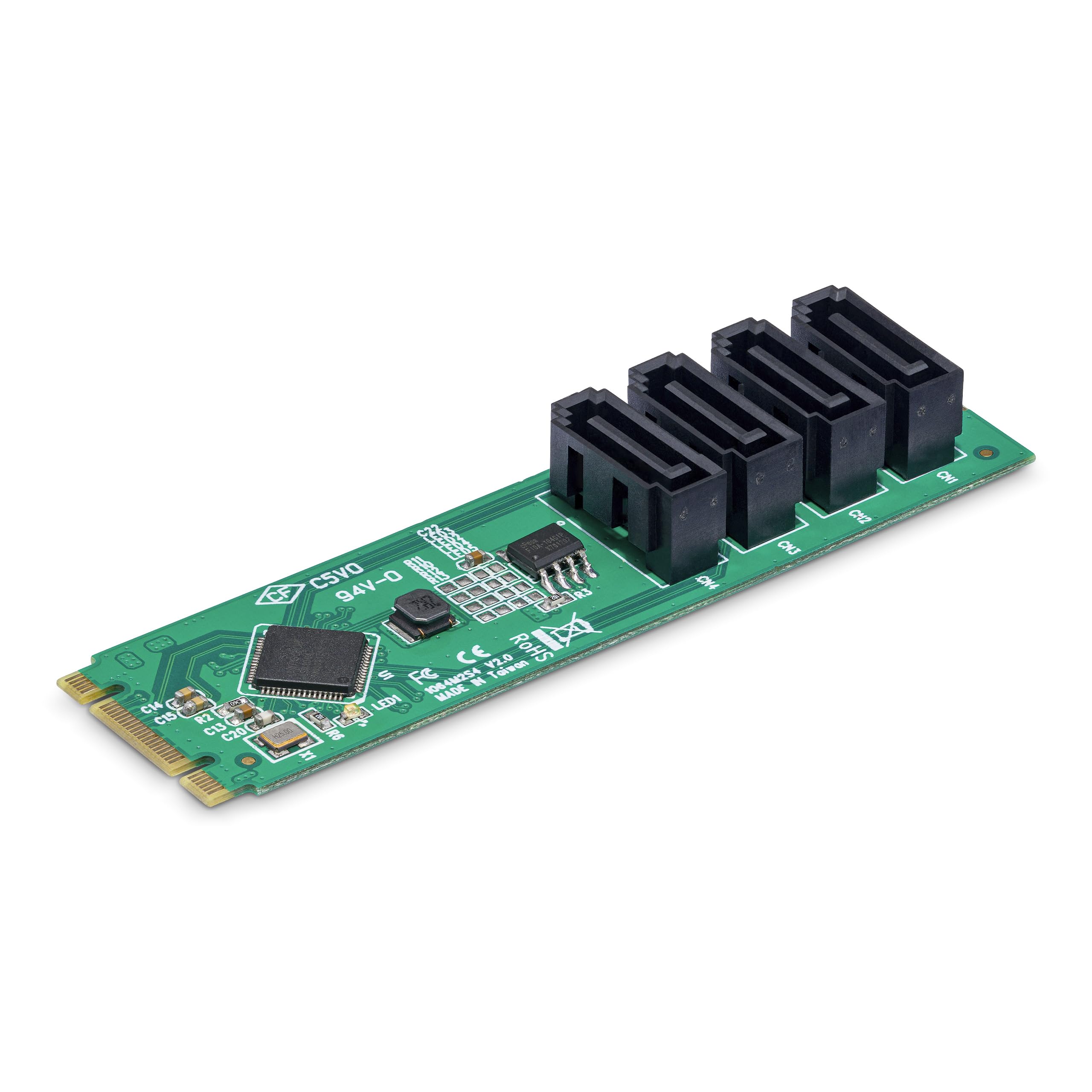 StarTech.com 4-Port M.2 to SATA Adapter Card, M.2 PCIe 3.0 to SATA HDD/SSD Expansion Card for Windows/macOS/Linux, TAA