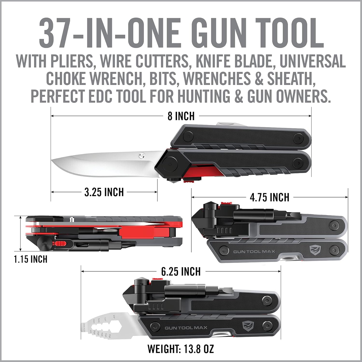 Real Avid Gun Tool Max, 37-in-1 Multitool for Gunsmithing, Includes Pliers, Wire Cutters, Knife Blade