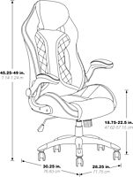 OSP Home Furnishings Xplorer 51 Ergonomic Adjustable High Back Gaming Chair with Lumbar Support and Padded Flip Arms, Black Faux Leather with White Trim