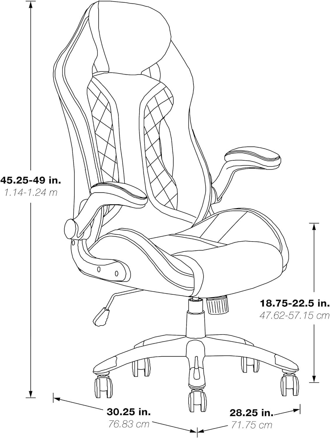 OSP Home Furnishings Xplorer 51 Ergonomic Adjustable High Back Gaming Chair with Lumbar Support and Padded Flip Arms