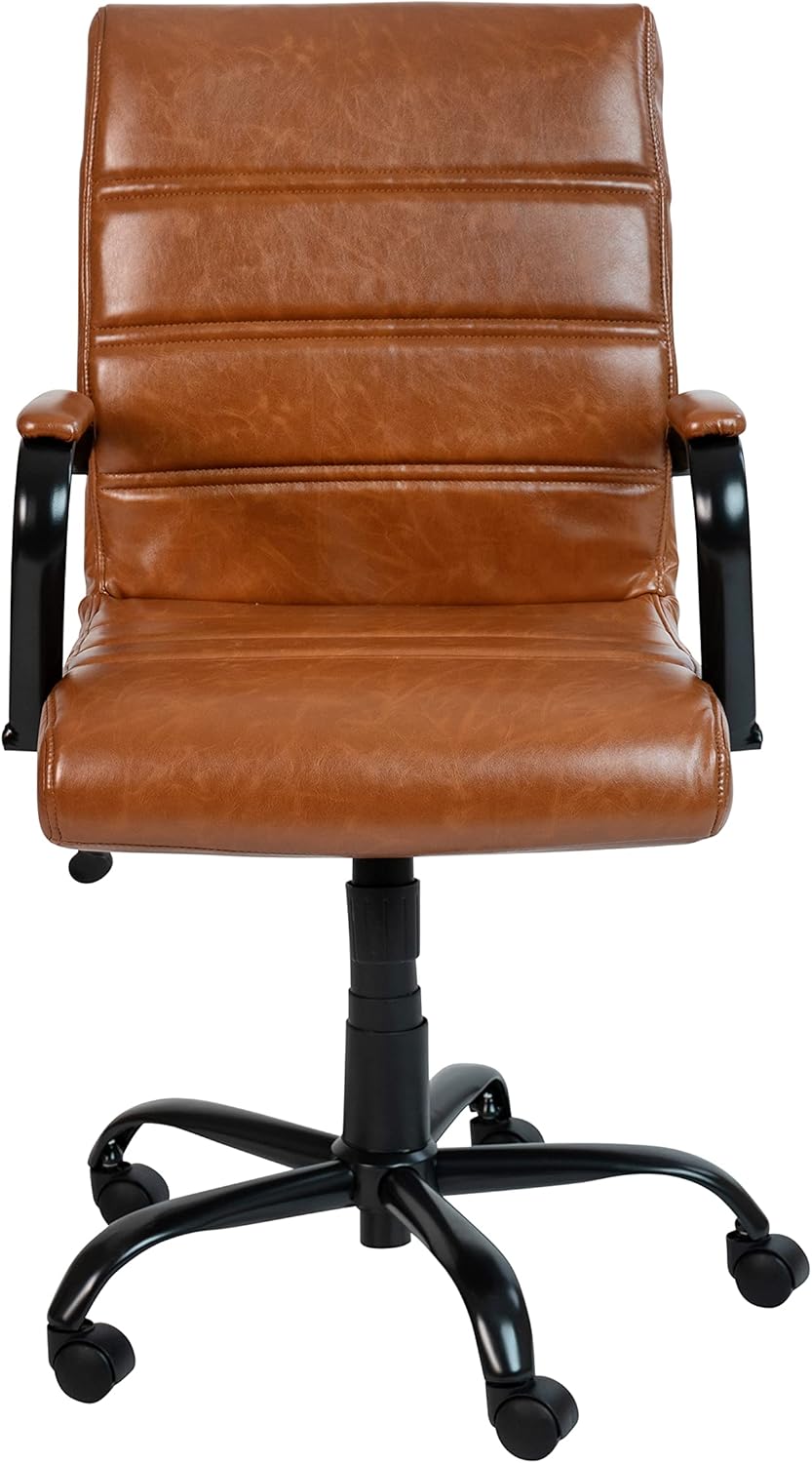 Flash Furniture Whitney Mid-Back Swivel LeatherSoft Desk Chair with Padded Seat and Armrests