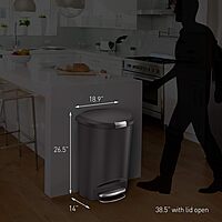 simplehuman 50 Liter / 13 Gallon Semi-Round Kitchen Step Trash Can with Secure Slide Lock