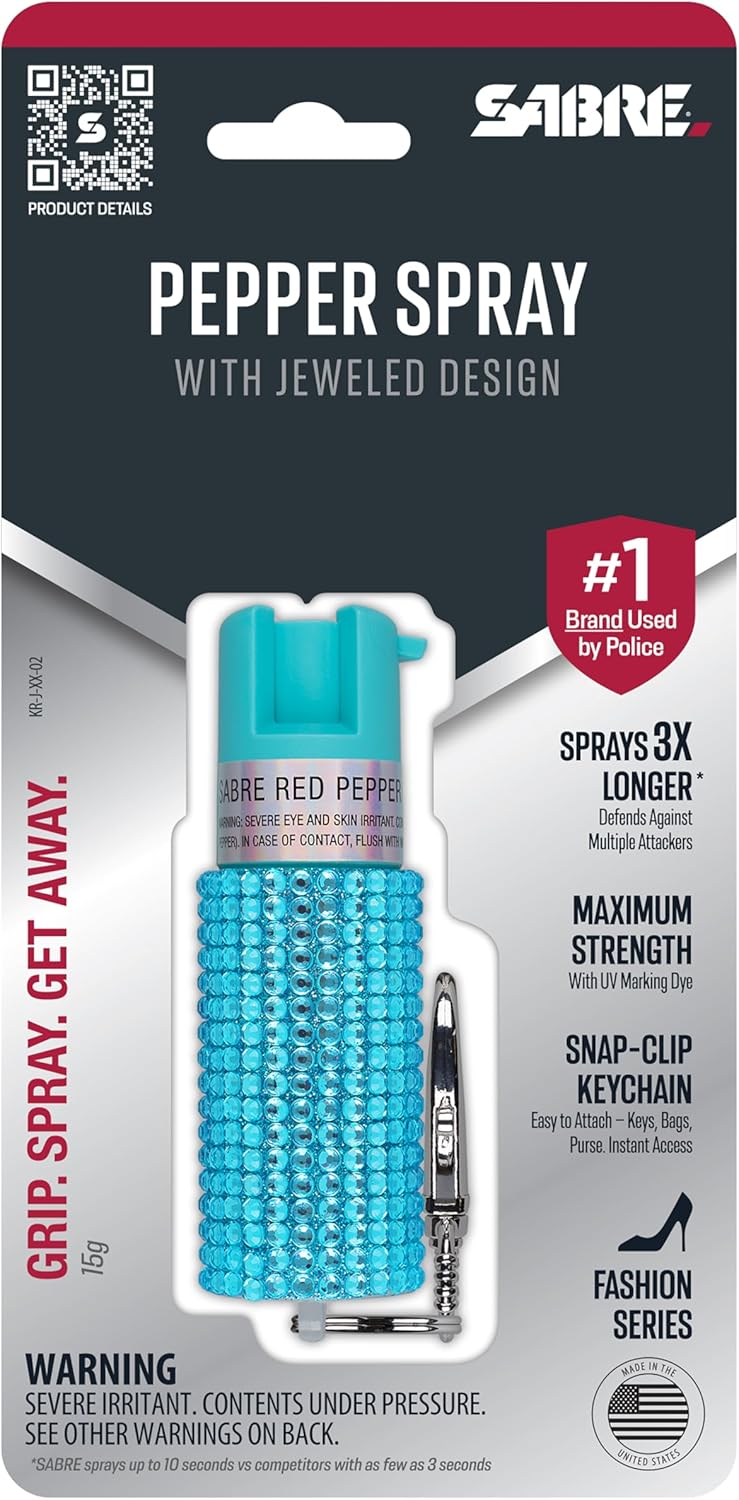 SABRE Jeweled Pepper Spray with Snap Clip, Maximum Strength