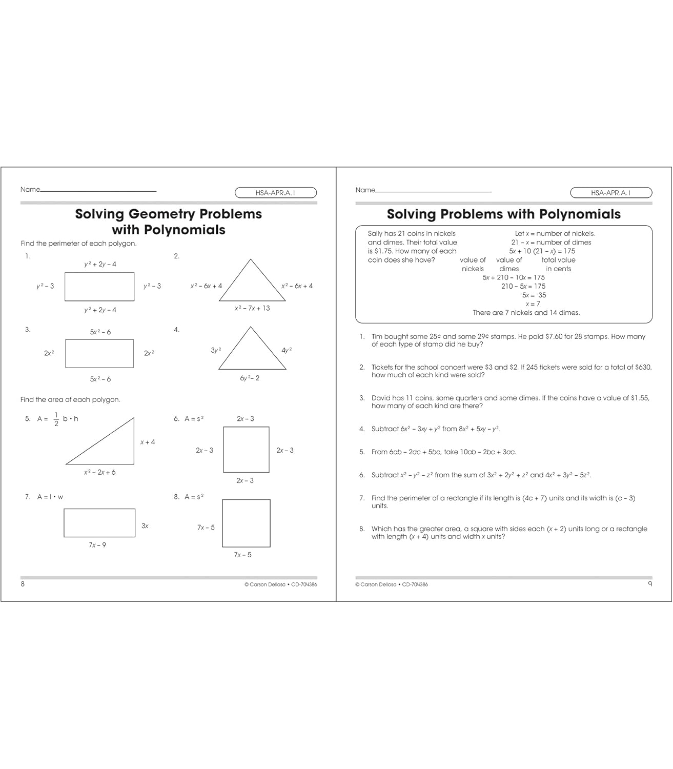 Carson Dellosa The 100 Series Algebra 2 Workbook, Math Book for Grades 8 and Up Covering Trigonometry, Quadratic Equations