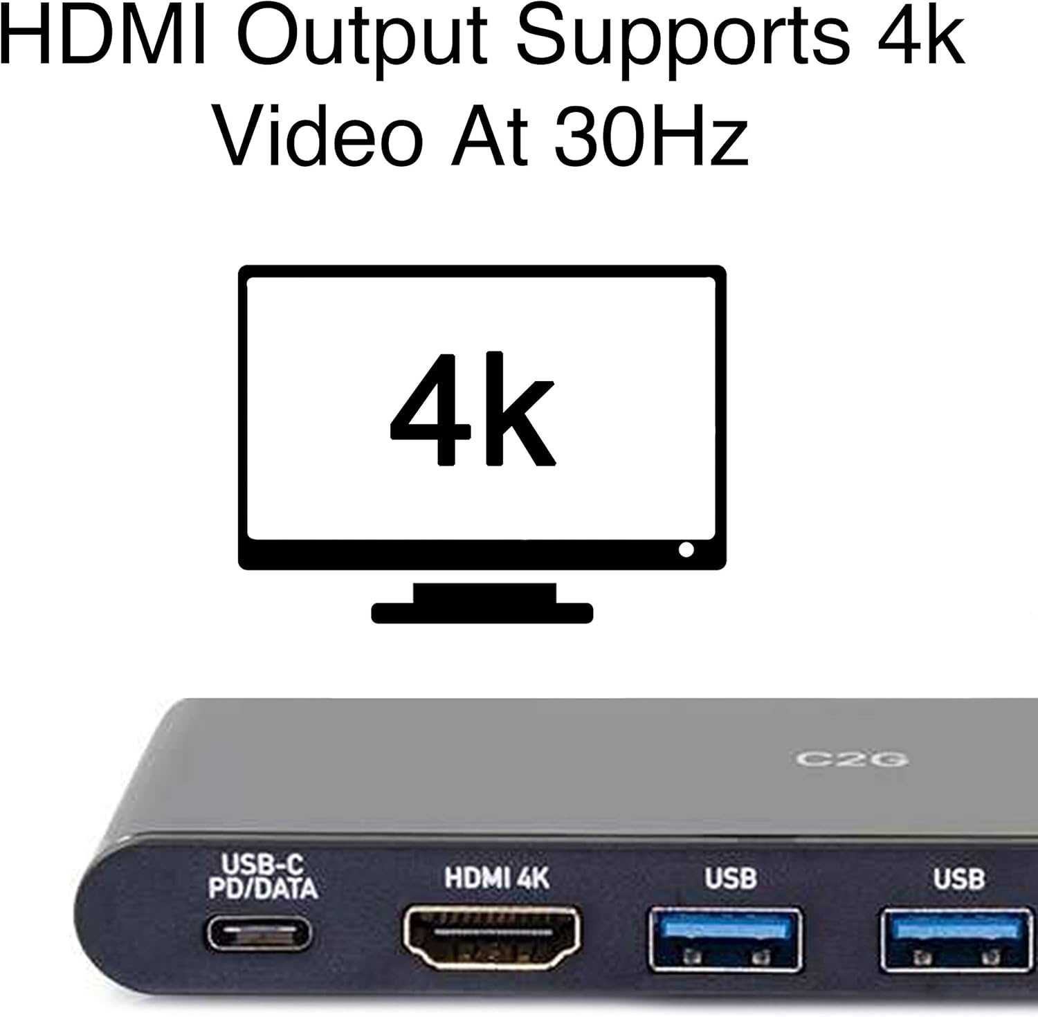 C2G USB-C 6-in-1 Dual Display Docking Station - 60W Power Supply, HDMI, Ethernet, USB, 3.5mm Audio and Power Delivery - 28845
