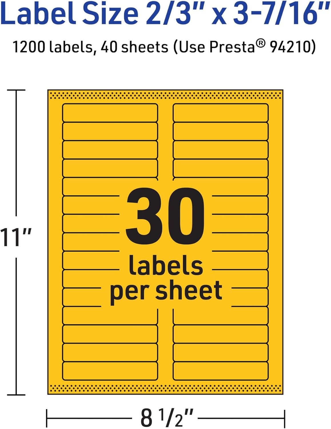Avery Printable Rectangle Labels, Sure Feed Technology, 2/3" x 3-7/16", Bright Yellow, Laser/Inkjet Compatible