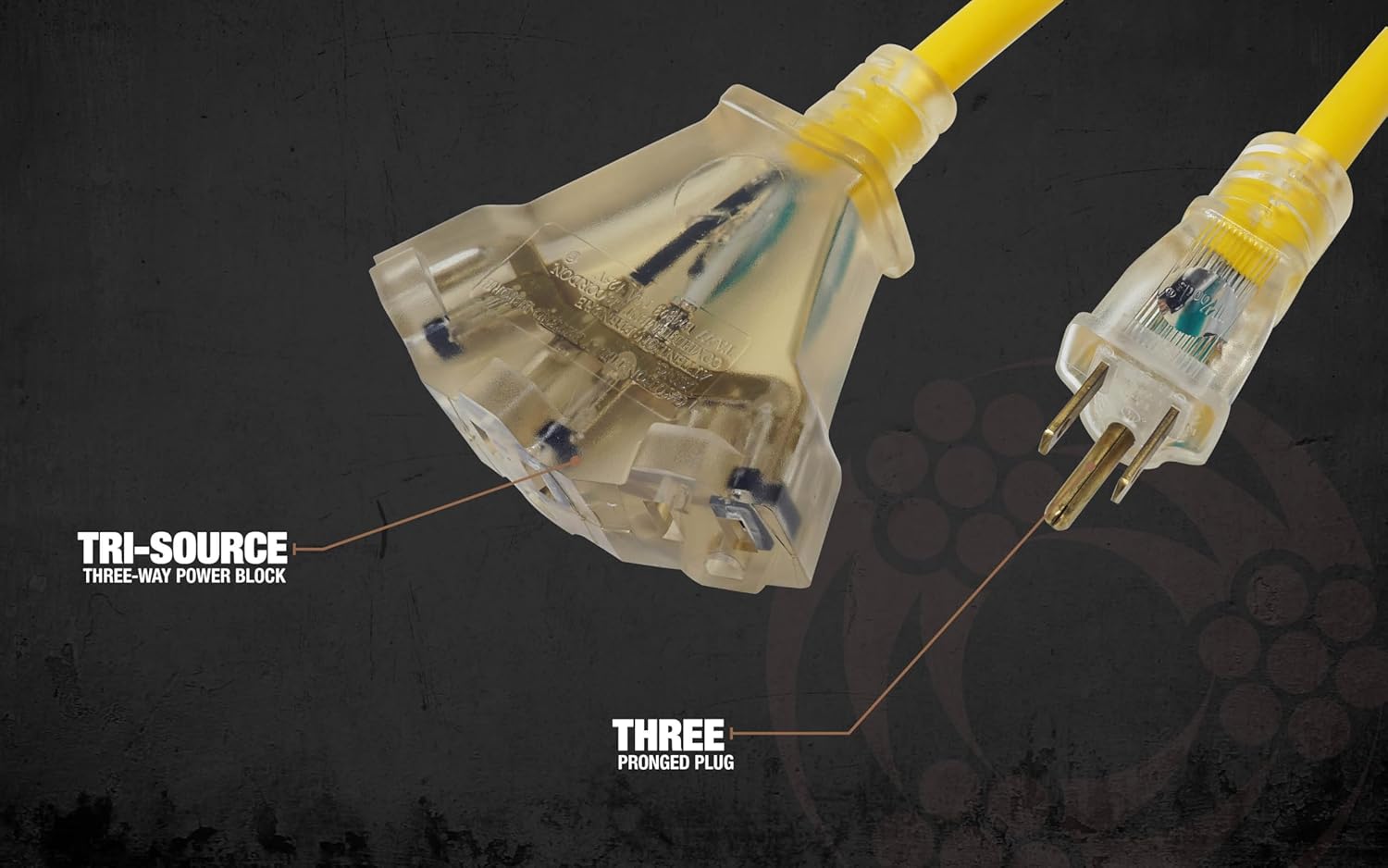 SOUTHWIRE 12/3 Multi-Outlet Vinyl Extension Cord with Lighted End, 50-Foot, Yellow (4188SW8802)