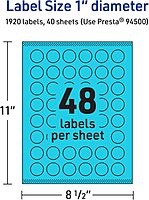 Avery Printable Round Labels, Sure Feed Technology, 1" Diameter, Bright Blue, Print-to-The-Edge, Laser/Inkjet