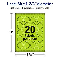 Avery Printable Round Labels, Sure Feed Technology, 1-2/3" Diameter, Bright Green Labels, Print-to-The-Edge