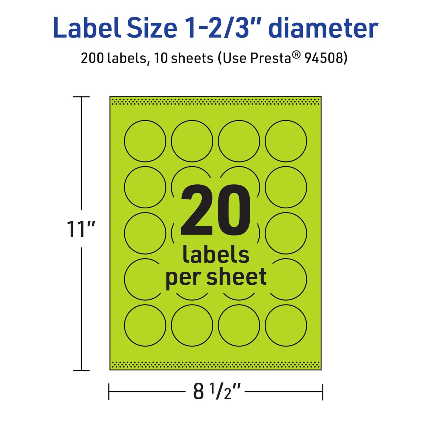 Avery Printable Round Labels, Sure Feed Technology, 1-2/3" Diameter, Bright Green Labels, Print-to-The-Edge