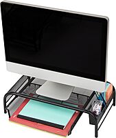 MIND READER Monitor Stand Ventilated Metal Mesh Laptop Riser and Desktop Organizer