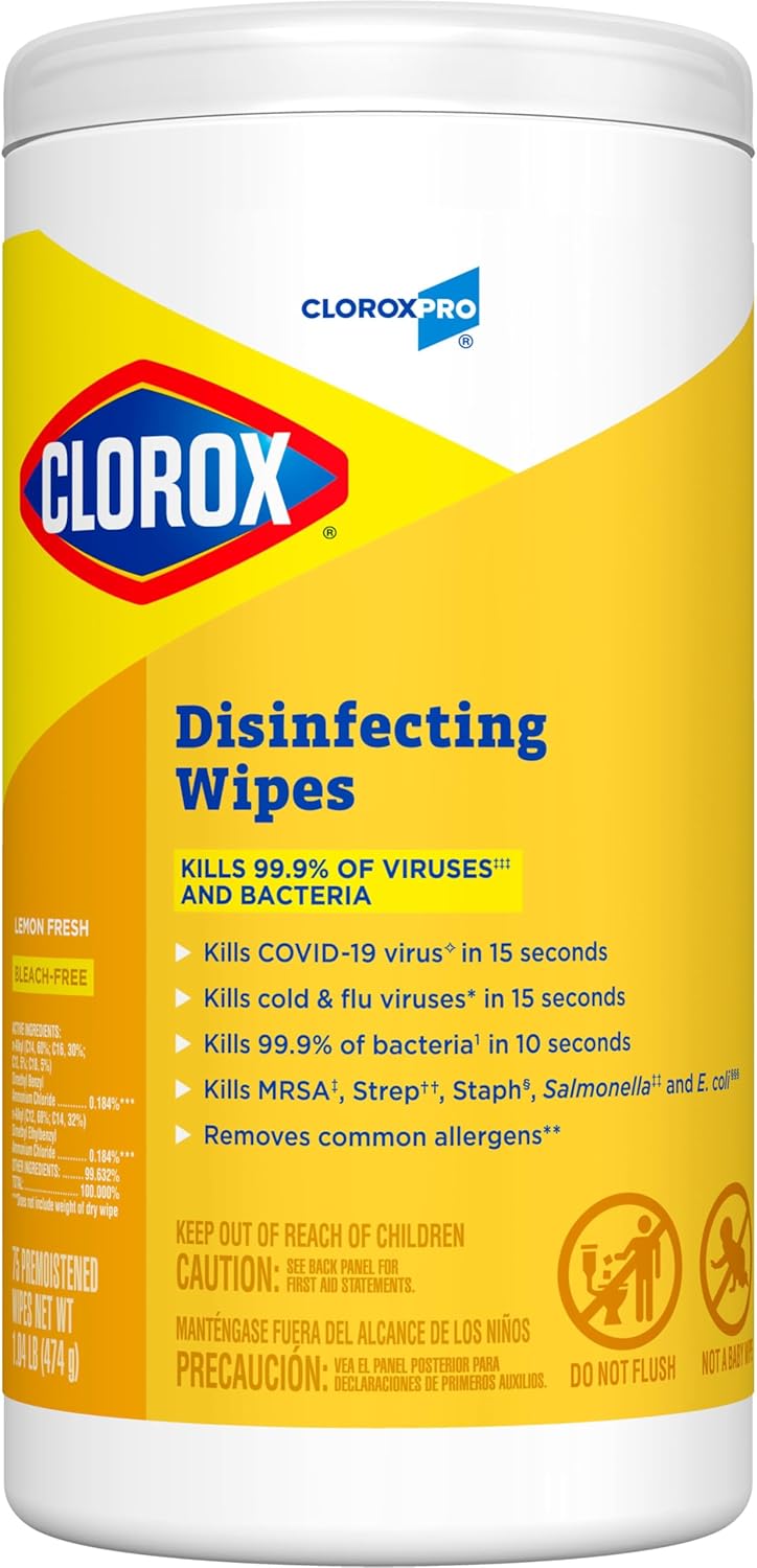 CloroxPro Clorox Disinfecting Wipes, Lemon Fresh, 75 Count (Package May Vary) 75 Count (Pack of 1)