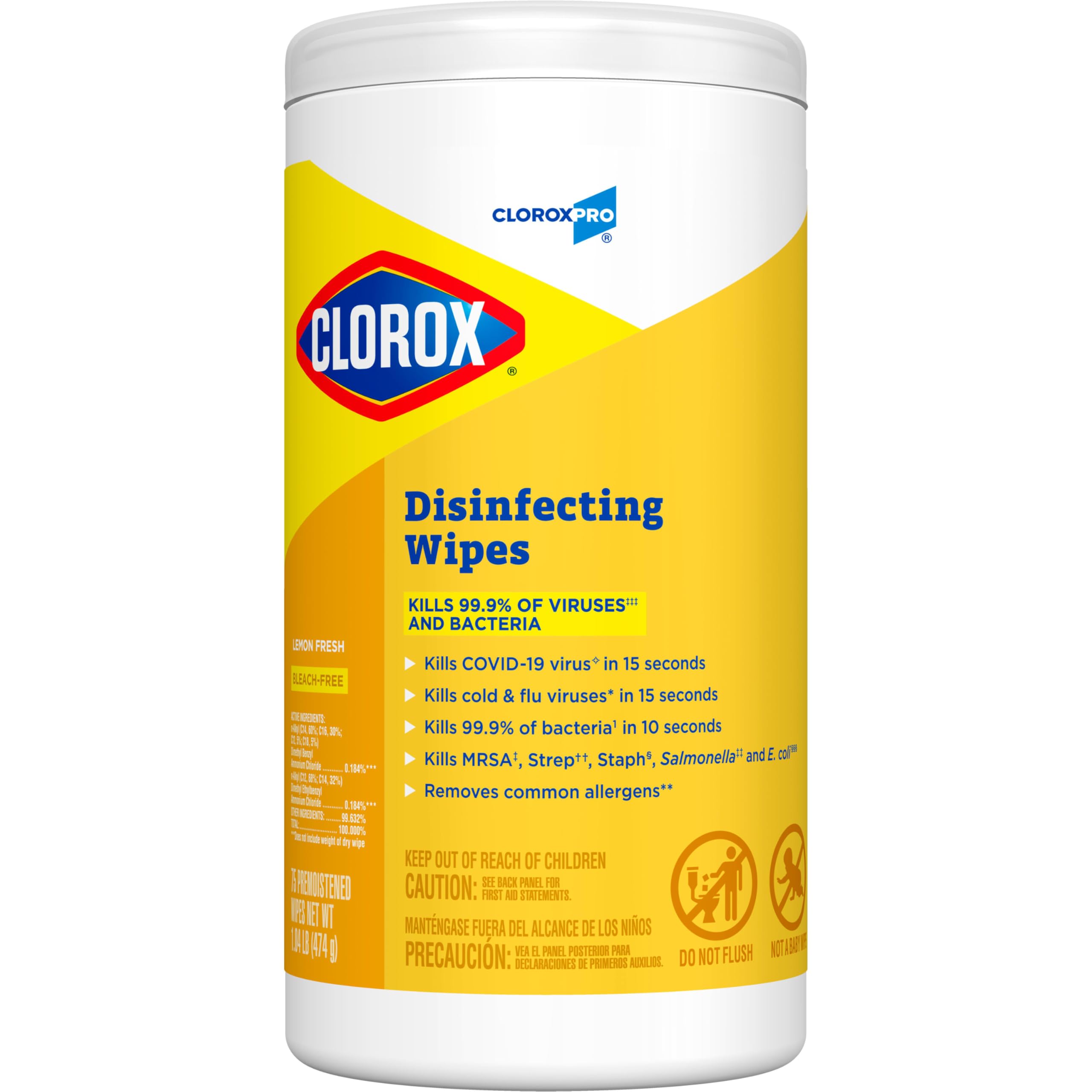 CloroxPro Clorox Disinfecting Wipes, Lemon Fresh, 75 Count (Package May Vary) 75 Count (Pack of 1)