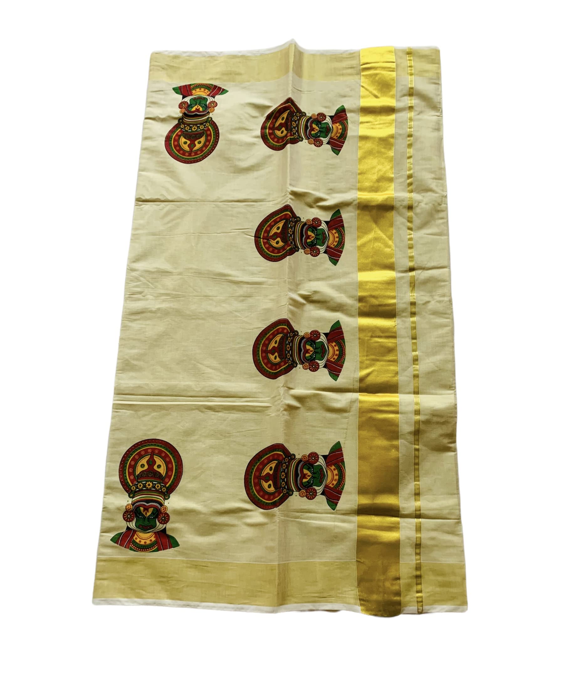 Women Cotton Kuthampully Kerala Kasavu Saree Tissue Mural Painted | Traditional South Indian Saree | Onam Saree - Multi Color Ktm-622