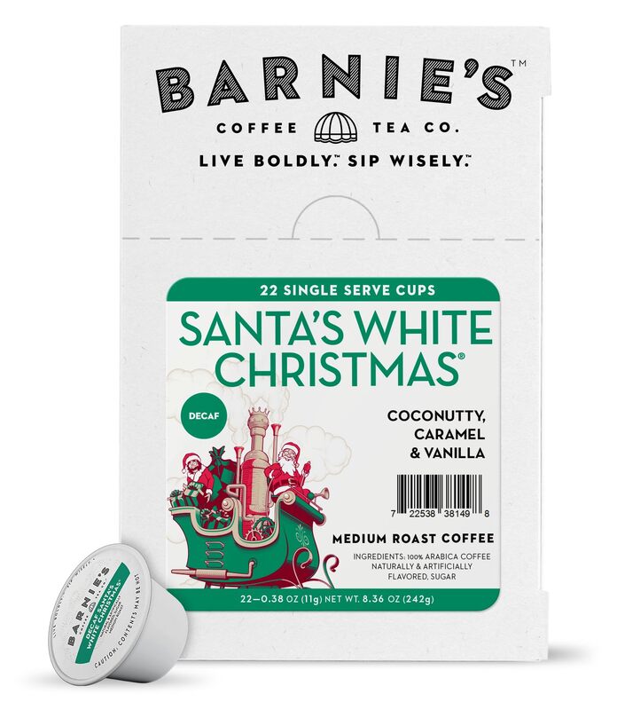 Barnies Coffee & Tea Co. Single Serve K Cup Decaf Coffee Pods, Santas White Christmas, Box Of 24 Pods