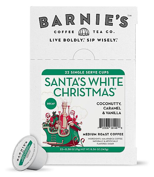 Barnies Coffee & Tea Co. Single Serve K Cup Decaf Coffee Pods, Santas White Christmas, Box Of 24 Pods