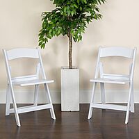 Flash Furniture HERCULES Series 1000-lb Capacity Resin Folding Chairs With Slatted Seats, White, Set Of 2 Chairs