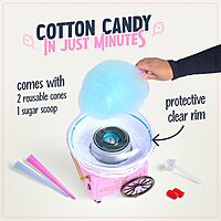 Nostalgia Cotton Candy Machine - Retro Cotton Candy Machine for Kids with 2 Reusable Cones, 1 Sugar Scoop, and 1 Extractor Head – Pink