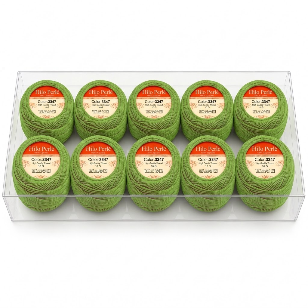 Hilo perlé para bordar #8 100% algodón Color Verde oliva Oscuro - 3347 - 10 gramos por ovillo (Caja por 10 Ovillos)