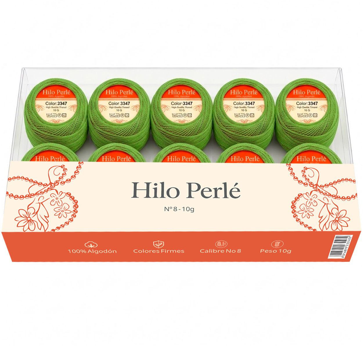 Hilo perlé para bordar #8 100% algodón Color Verde oliva Oscuro - 3347 - 10 gramos por ovillo (Caja por 10 Ovillos)
