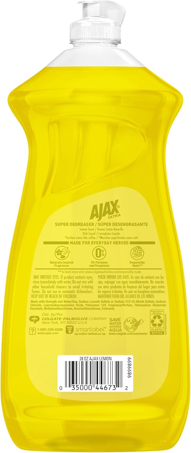 Ajax Dishwashing Detergent, Lemon Scent, 28 Oz Bottle, Case Of 9