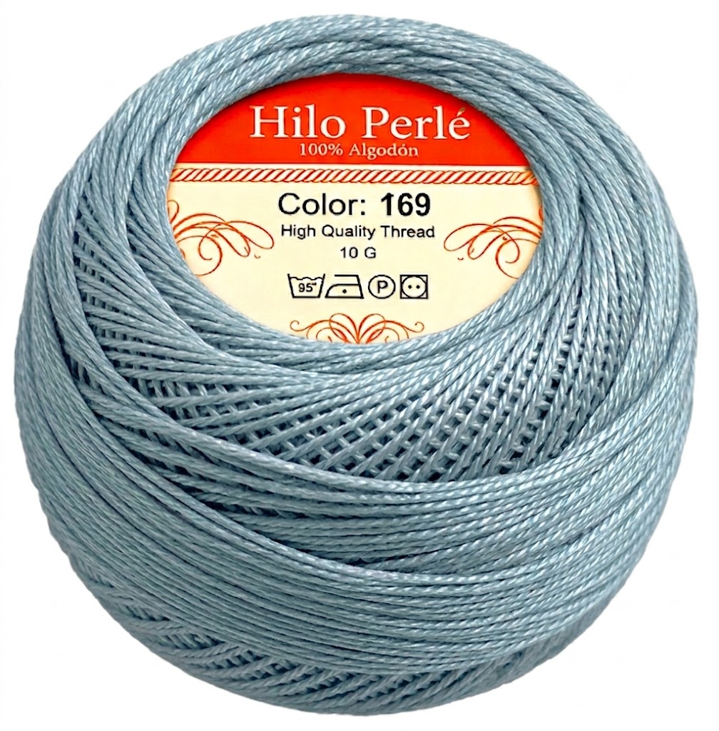 Hilo perlé para bordar #8 100% algodón Color Gris Medio - 169 - 10 gramos por ovillo (Caja por 10 Ovillos)