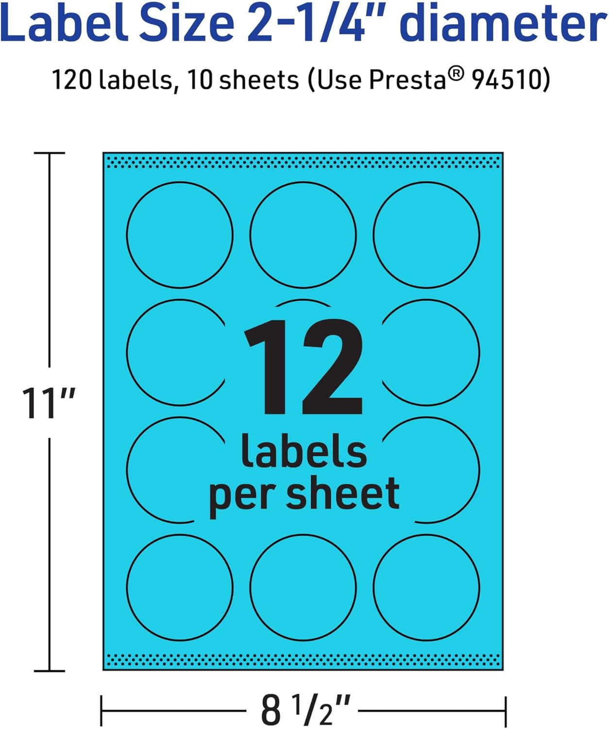 Avery Printable Round Labels, Sure Feed Technology, 2-1/4" Diameter, Bright Blue, Print-to-the-Edge, Laser/Inkjet Printable