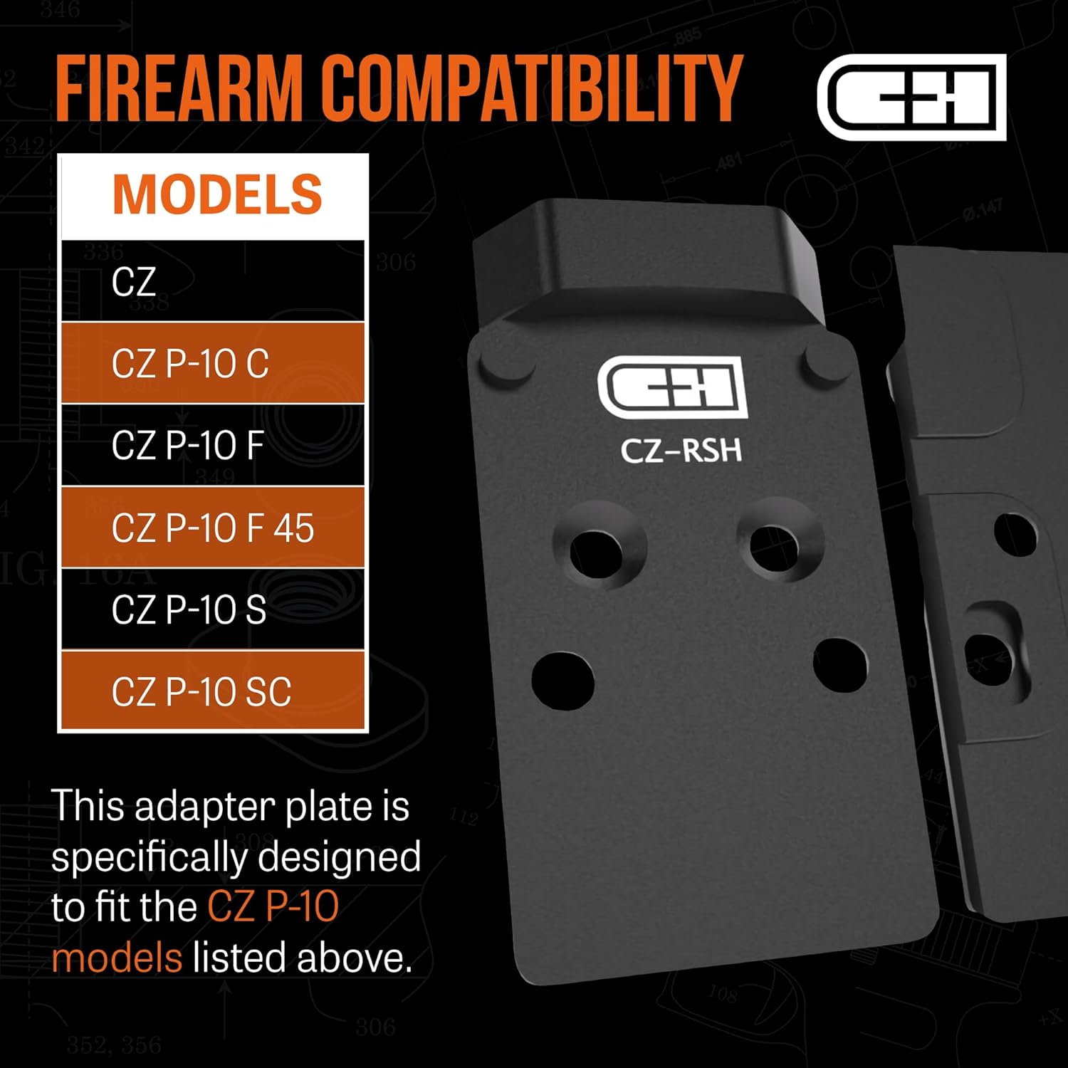 C+H Precision Red Dot Mounting Plate for CZ P-10