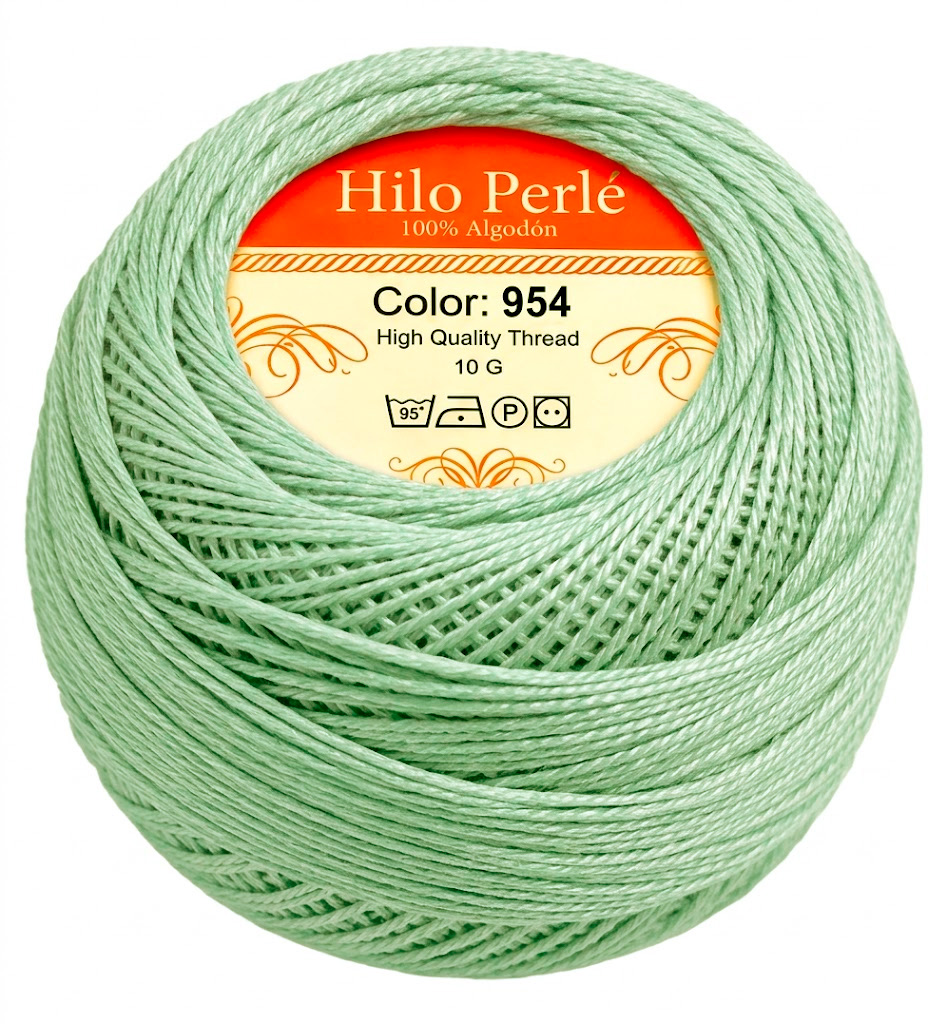 Hilo perlé para bordar #8 100% algodón Color Verde Menta - 954 - 10 gramos por ovillo