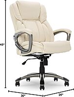 Serta Executive Office Chair, Adjustable Ergonomic Computer Chair with Layered Body Pillows, Waterfall Seat Edge, Bonded Leather, Ivory White