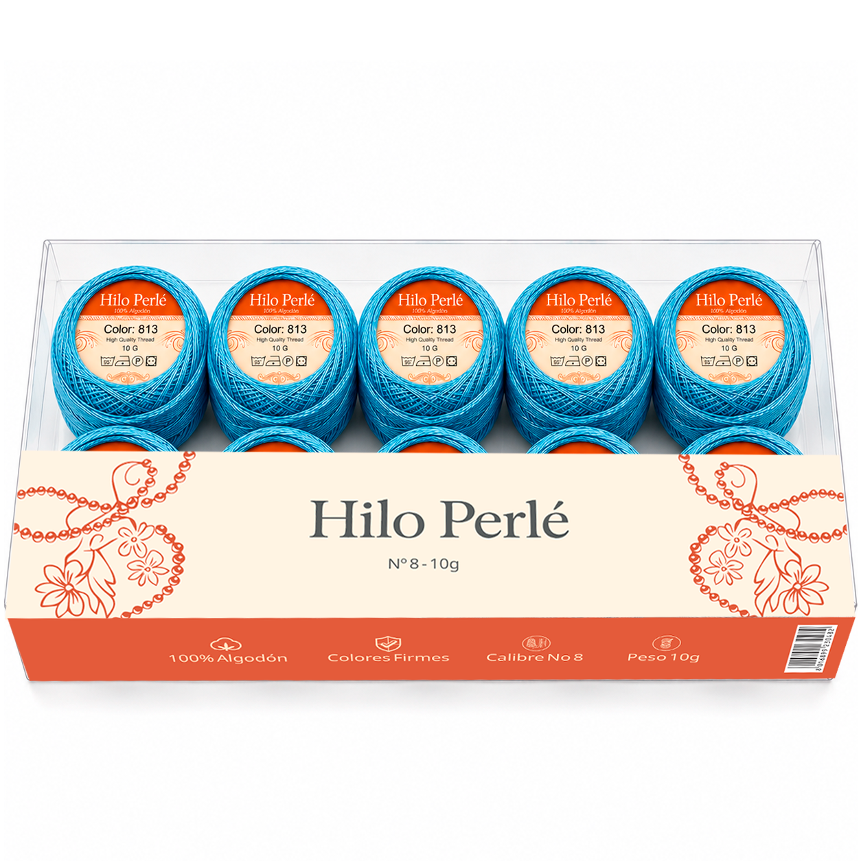 Hilo perlé para bordar #8 100% algodón Color Azul Celeste - 813 - 10 gramos por ovillo (Caja por 10 Ovillos) Hilo perlé para bordar #8 100% algodón Color Azul Celeste - 813 - 10 gramos por ovillo (Caja por 10 Ovillos)