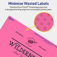 AVERY Printable Rectangle Labels, Sure Feed Technology, 5" x 6", Bright Pink, Laser/Inkjet Printable