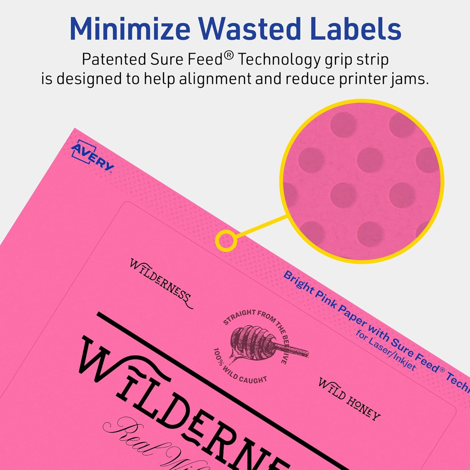 AVERY Printable Rectangle Labels, Sure Feed Technology, 5" x 6", Bright Pink, Laser/Inkjet Printable