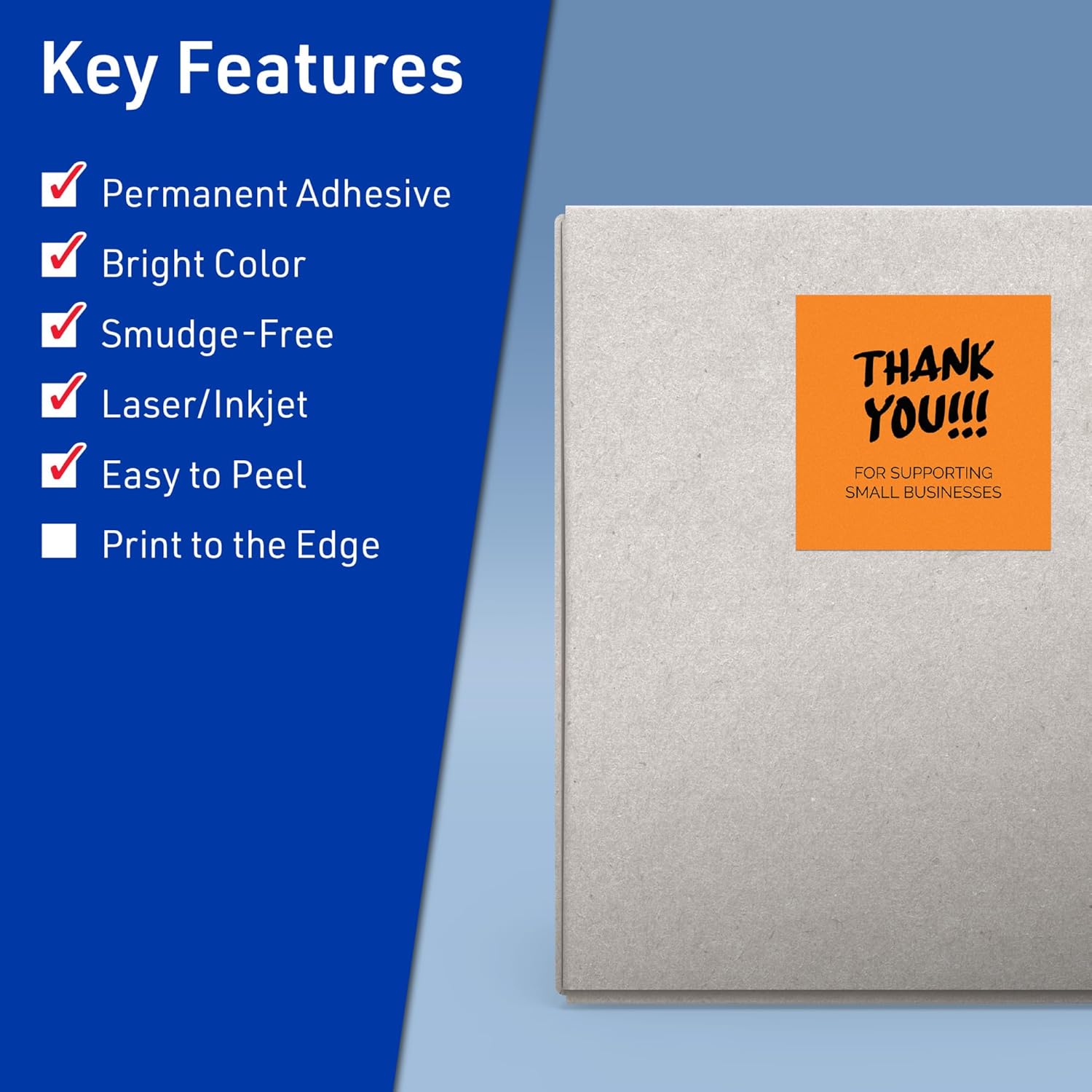 Avery Printable Square Labels, Sure Feed Technology, 4" x 4", Bright Orange