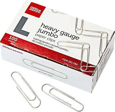 Office Depot Brand Paper Clips, 500 Total, Jumbo, Silver, 100 Per Box, Pack Of 5 Boxes