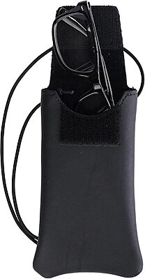 Boston Leather Solid Leather Eyeglass Case with Neck String, Black
